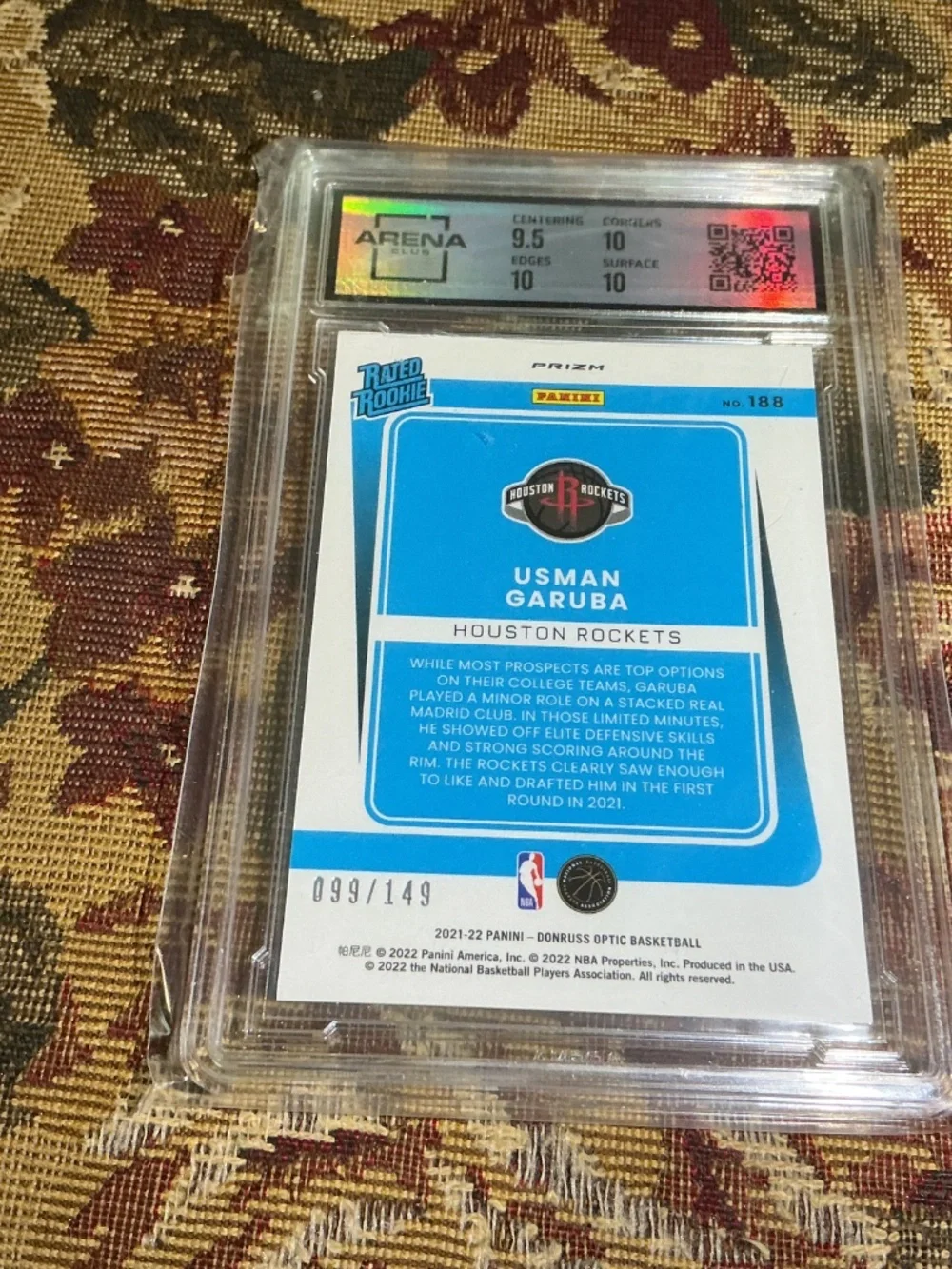 Usman Garuba 2021-22 Donruss Optic Lime Green 188 numbered /149 graded Arena 10
